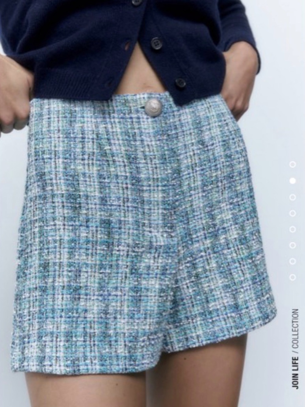 Zara Blue Tweed A-Line Mini Skirt - Women